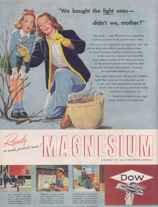 1946 Original Vintage Magazine Ad - Rare Americana - Dow Dowmetals Magnesium We Bought the Light Ones