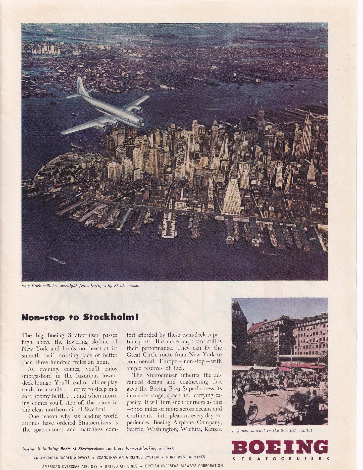 1946 Original Vintage Magazine Ad - Rare Americana - Boeing Stratocruiser New York City NYV Manhattan