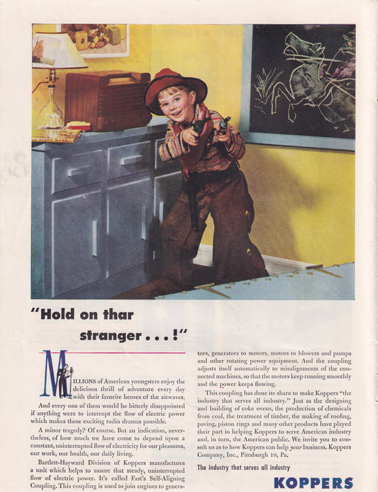 1946 Original Vintage Magazine Ad - Rare Americana - Koppers Boy Playing Cops and Robbers