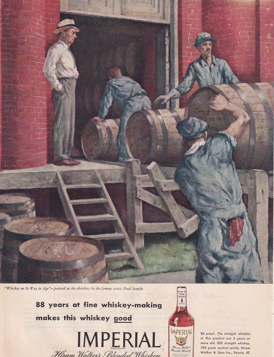 1946 Original Vintage Magazine Ad - Rare Americana - Imperial Whiskey Loading Barrels on the Dock
