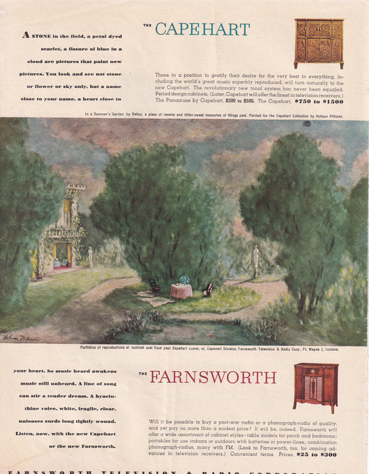 1946 Original Vintage Magazine Ad - Rare Americana - Farnsworth Television and Radio Capehart and Farnsworth