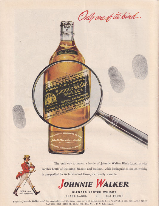 1946 Original Vintage Magazine Ad - Rare Americana - Johnnie Walker Scotch Whiskey Fingerprints
