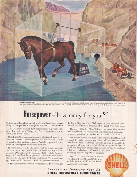 1946 Original Vintage Magazine Ad - Rare Americana - Shell Lubricants Horse in Glass Horsepower