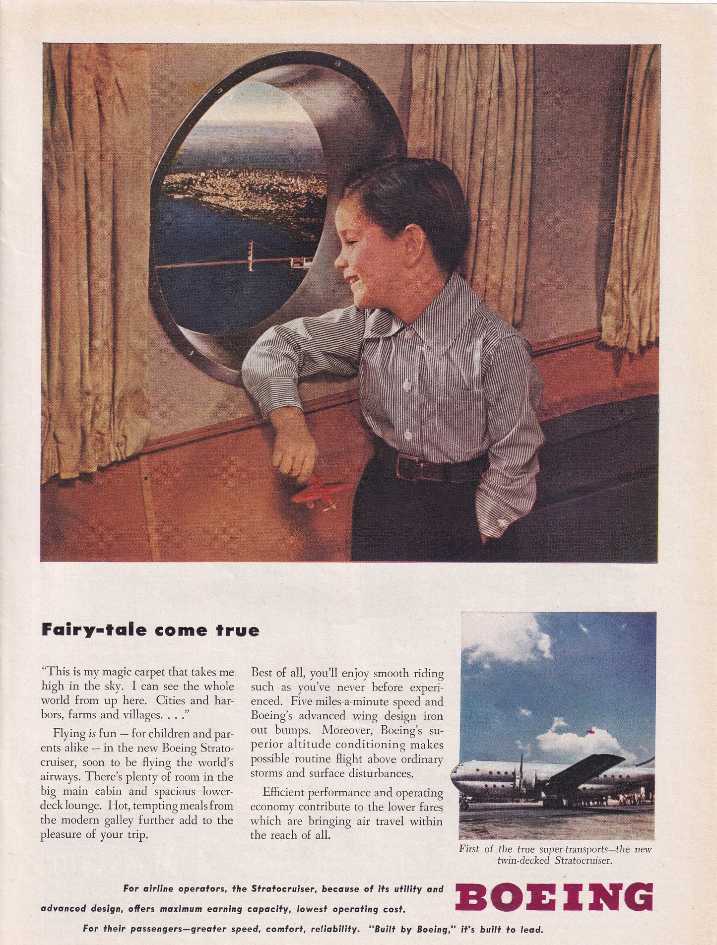 1946 Original Vintage Magazine Ad - Rare Americana - Boeing Airplanes Fairytale Comes True Old Time Player From Way Back