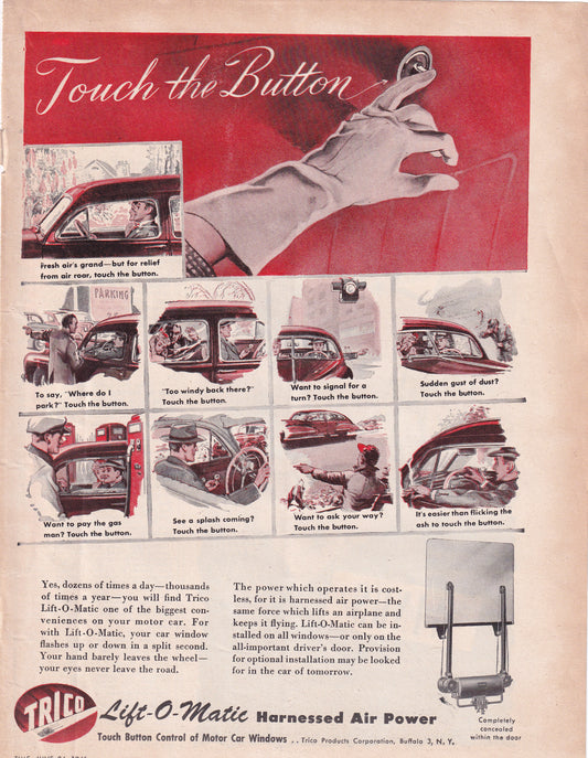1946 Original Vintage Magazine Ad - Rare Americana - Trico Lift O Matic Automatic Windows
