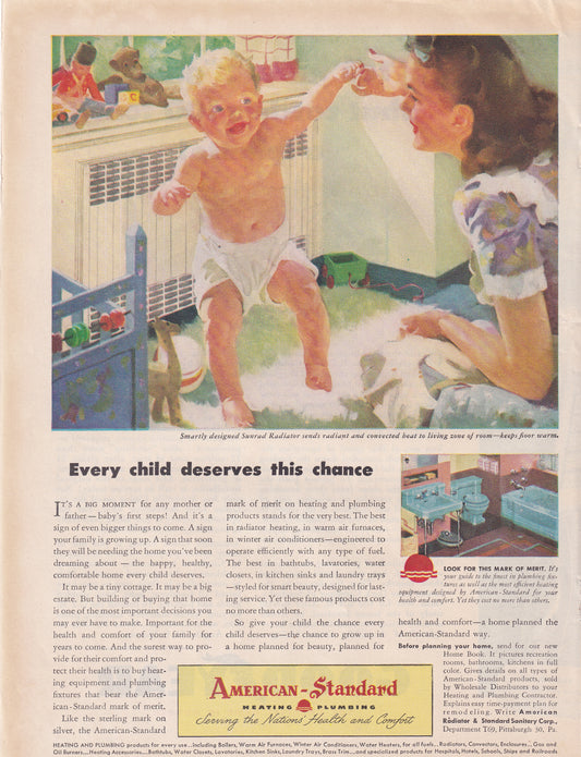 1946 Original Vintage Magazine Ad - Rare Americana - American Standard Heating and Plumbing Sunrad Radiator