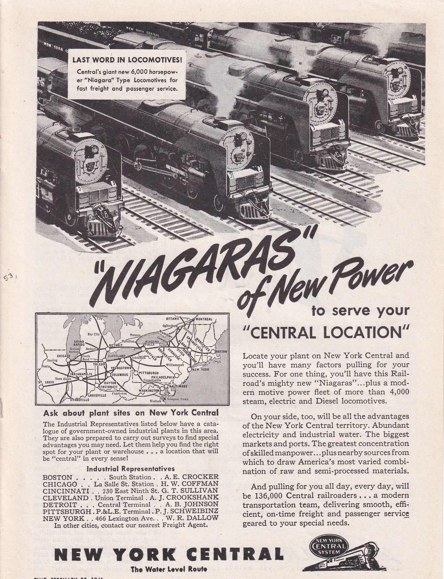 1946 Original Vintage Magazine Ad - Rare Americana - New York Central Niagraras of New Power Trains