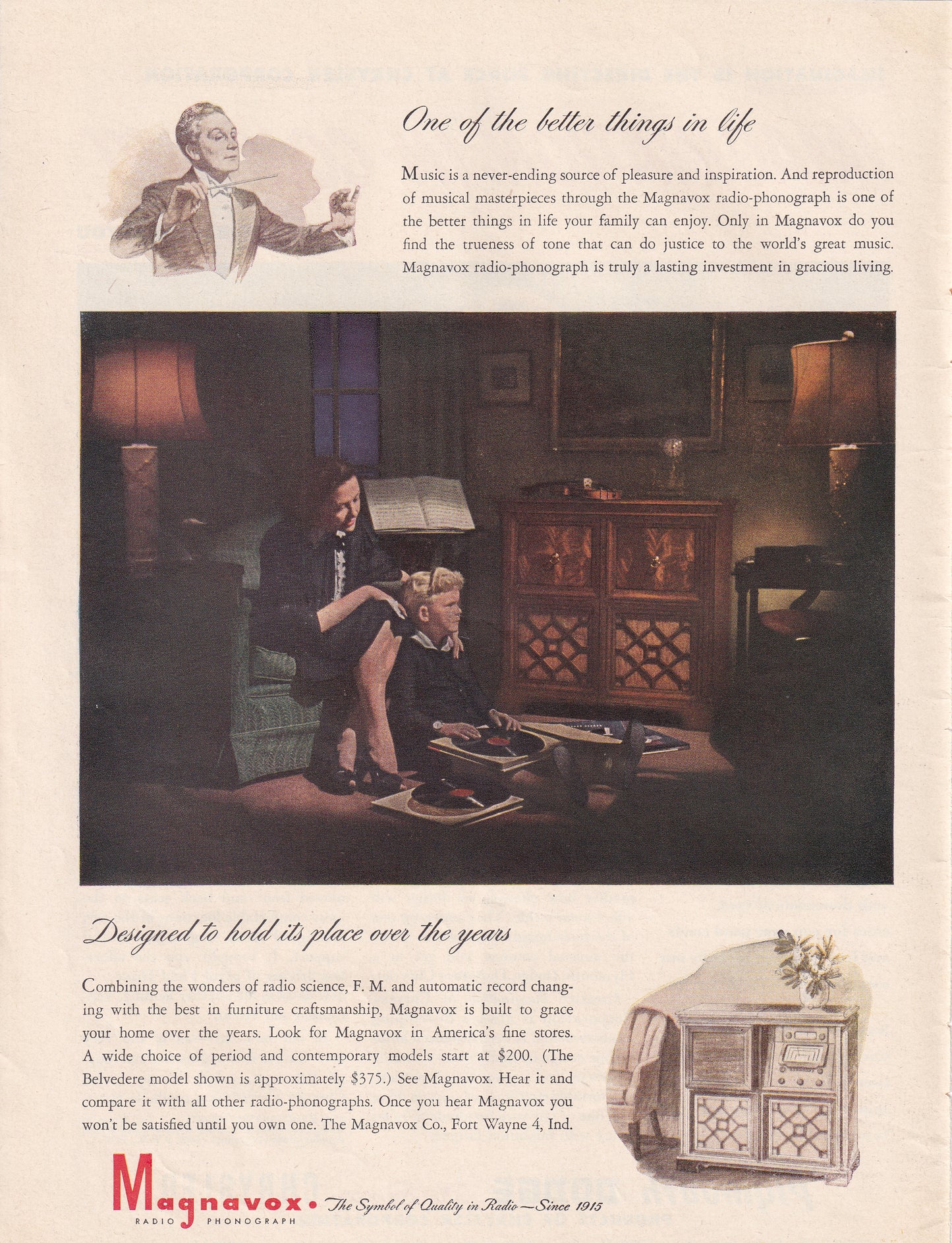 1946 Original Vintage Magazine Ad - Rare Americana - Magnavox Radios Hot Mom With Son