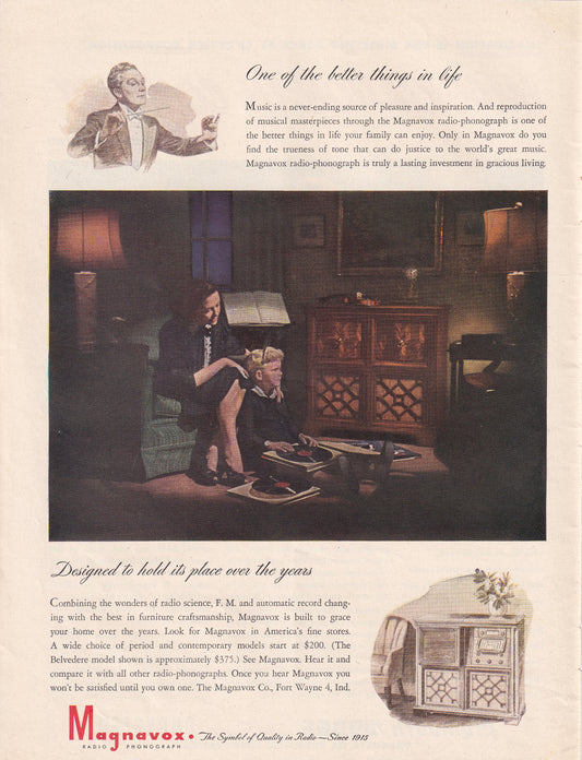 1946 Original Vintage Magazine Ad - Rare Americana - Magnavox Radios Hot Mom With Son