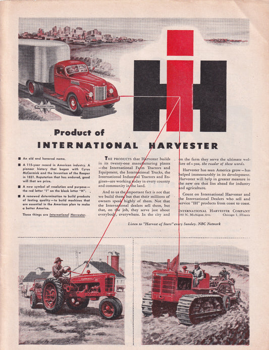 1946 Original Vintage Magazine Ad - Rare Americana - International Harvester Products Trucks Tractor Bulldozer