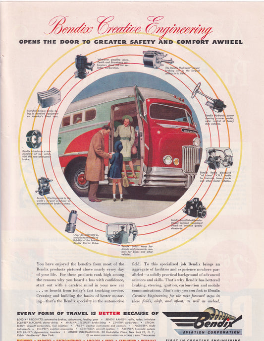1946 Original Vintage Magazine Ad - Rare Americana - Bendix Aviation Corporation Creative Engineering Bus