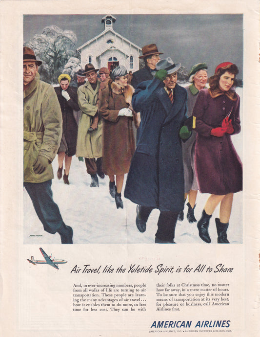 1946 Original Vintage Magazine Ad - Rare Americana - American Airlines Air Travel Yuletide Spirit