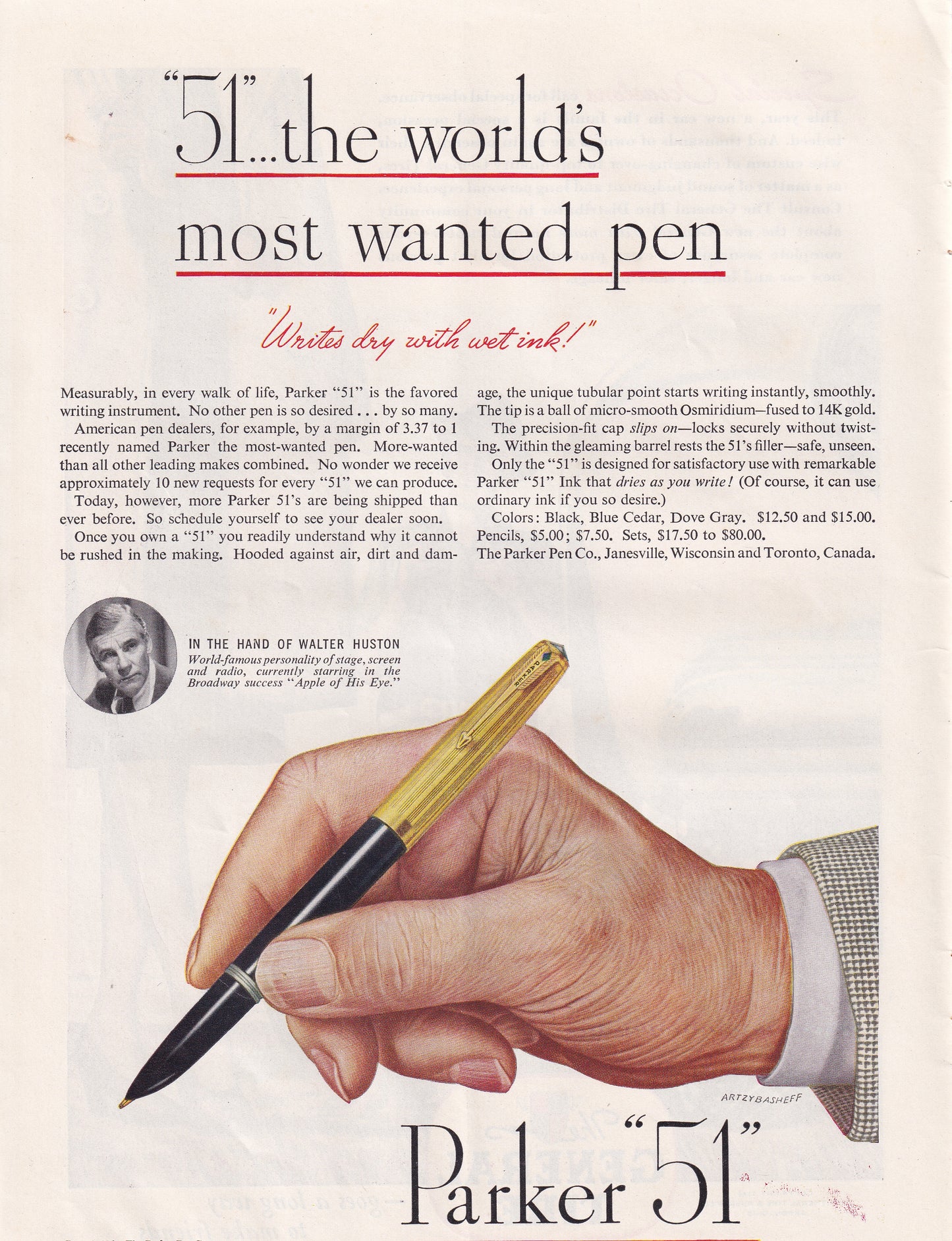 1946 Original Vintage Magazine Ad - Rare Americana - Parker 51 Ink Pens The World's Most Wanted Pen
