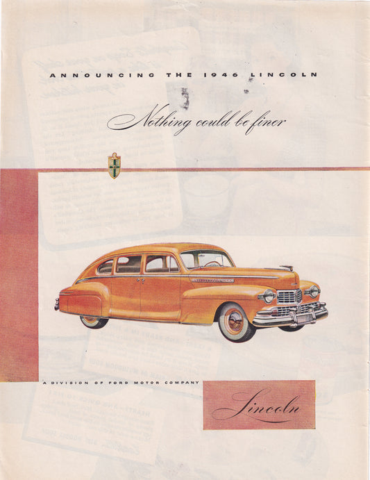 1946 Original Vintage Magazine Ad - Rare Americana - Lincoln Continental Sedan Nothing Could Be Finer