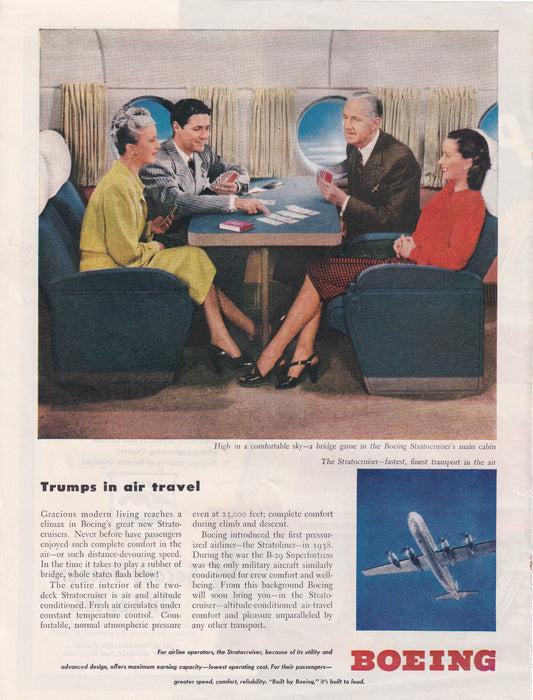 1946 Original Vintage Magazine Ad - Rare Americana - Boeing Stratocruiser Trumps Air Travel