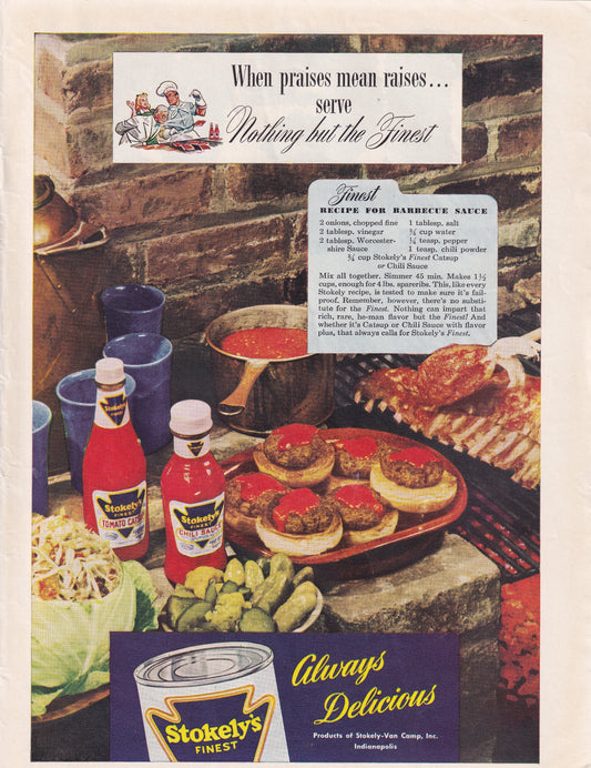 1946 Original Vintage Magazine Ad - Rare Americana - Stokely's Finest Always Delicious BBQ Sauce Recipe