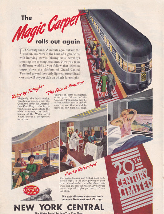 1946 Original Vintage Magazine Ad - Rare Americana - New York Central Grand Central Terminal Train