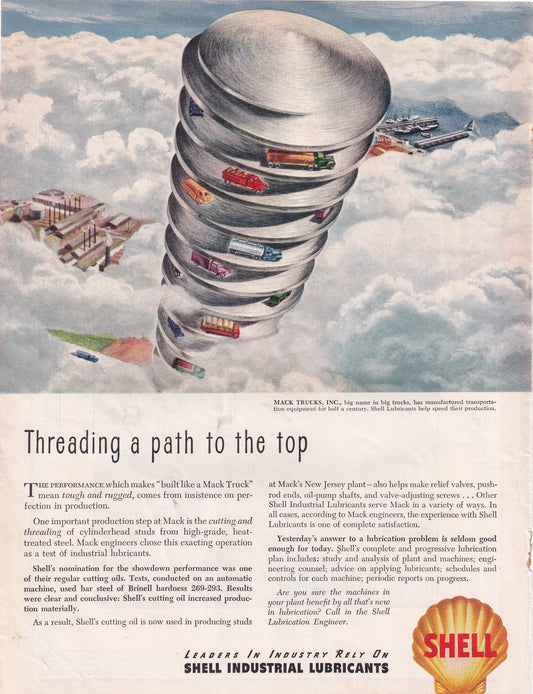 1946 Original Vintage Magazine Ad - Rare Americana - Shell Lubricants Threading a Path to the Top