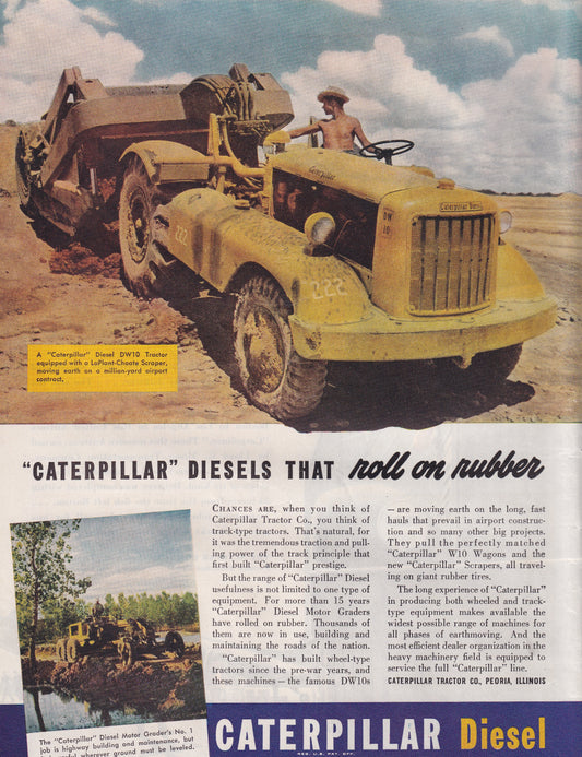 1946 Original Vintage Magazine Ad - Rare Americana - Caterpillar Diesel Diesel DW10 Tractor