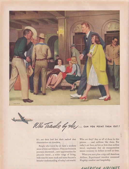 1946 Original Vintage Magazine Ad - Rare Americana - American Airlines Who Travels by Air Can You Point Them Out