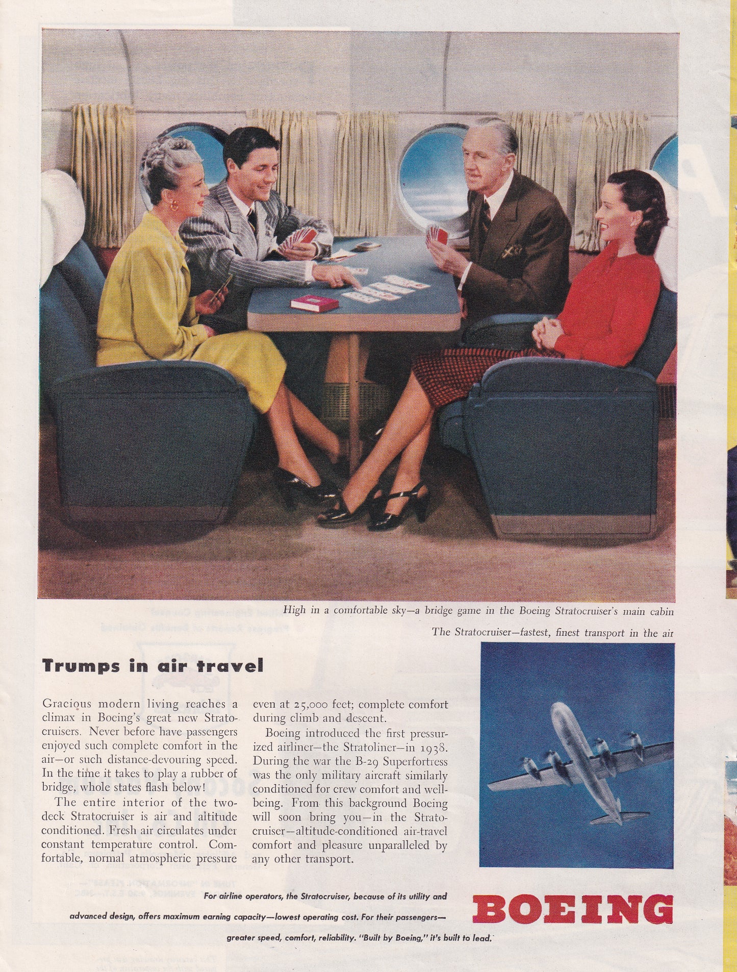 1946 Original Vintage Magazine Ad - Rare Americana - Boeing Stratocruiser Airplane Trumps Air Travel 2