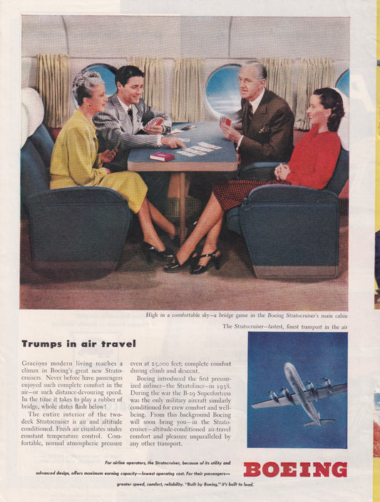 1946 Original Vintage Magazine Ad - Rare Americana - Boeing Stratocruiser Airplane Trumps Air Travel 2
