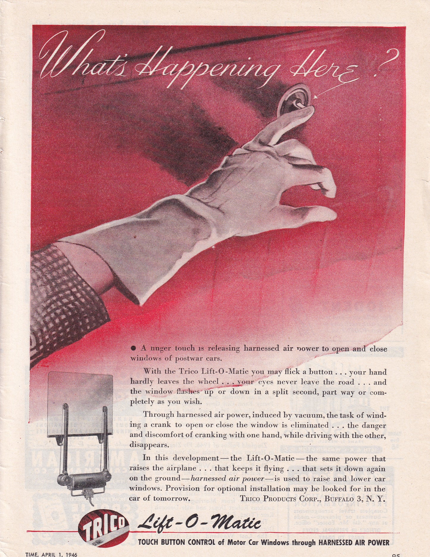 1946 Original Vintage Magazine Ad - Rare Americana - Trico Lift O Matic Automatic Windows What's Happening