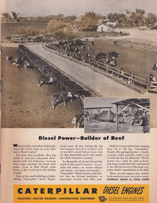 1946 Original Vintage Magazine Ad - Rare Americana - Caterpillar Diesel Engines Dude Ranch