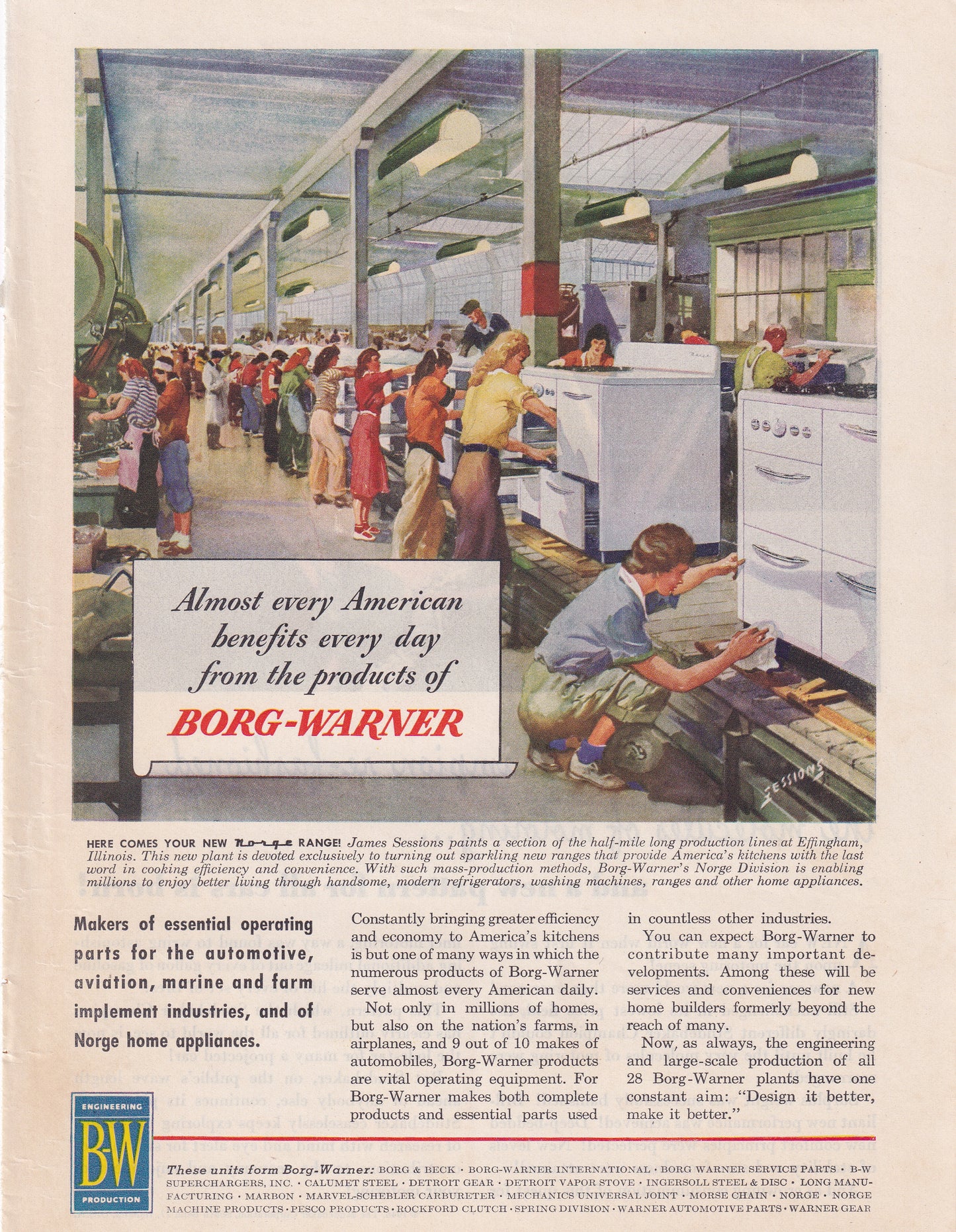 1946 Original Vintage Magazine Ad - Rare Americana - Borg Warner Women Making Appliances
