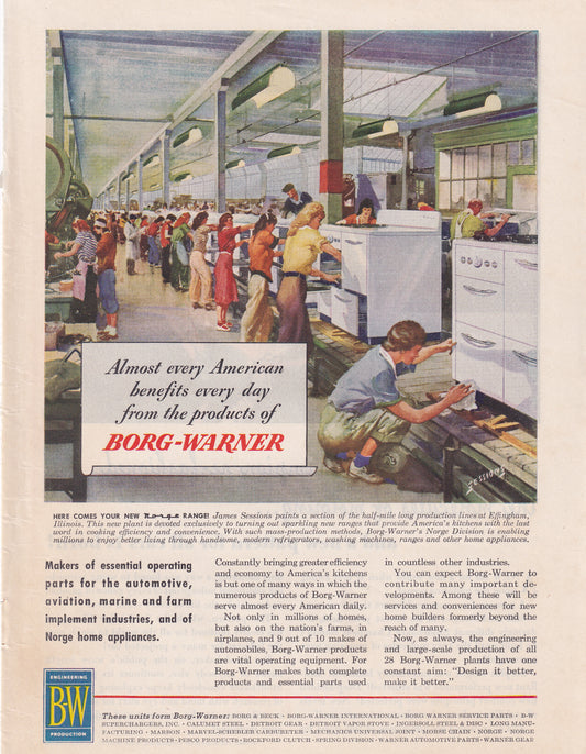 1946 Original Vintage Magazine Ad - Rare Americana - Borg Warner Women Making Appliances