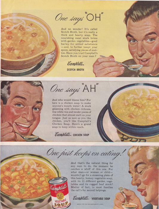 1946 Original Vintage Magazine Ad - Rare Americana - Campbell's Vegetabel Soup Oh Ah