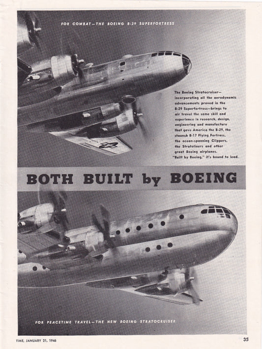 1946 Original Vintage Magazine Ad - Rare Americana - Both Built by Boeing