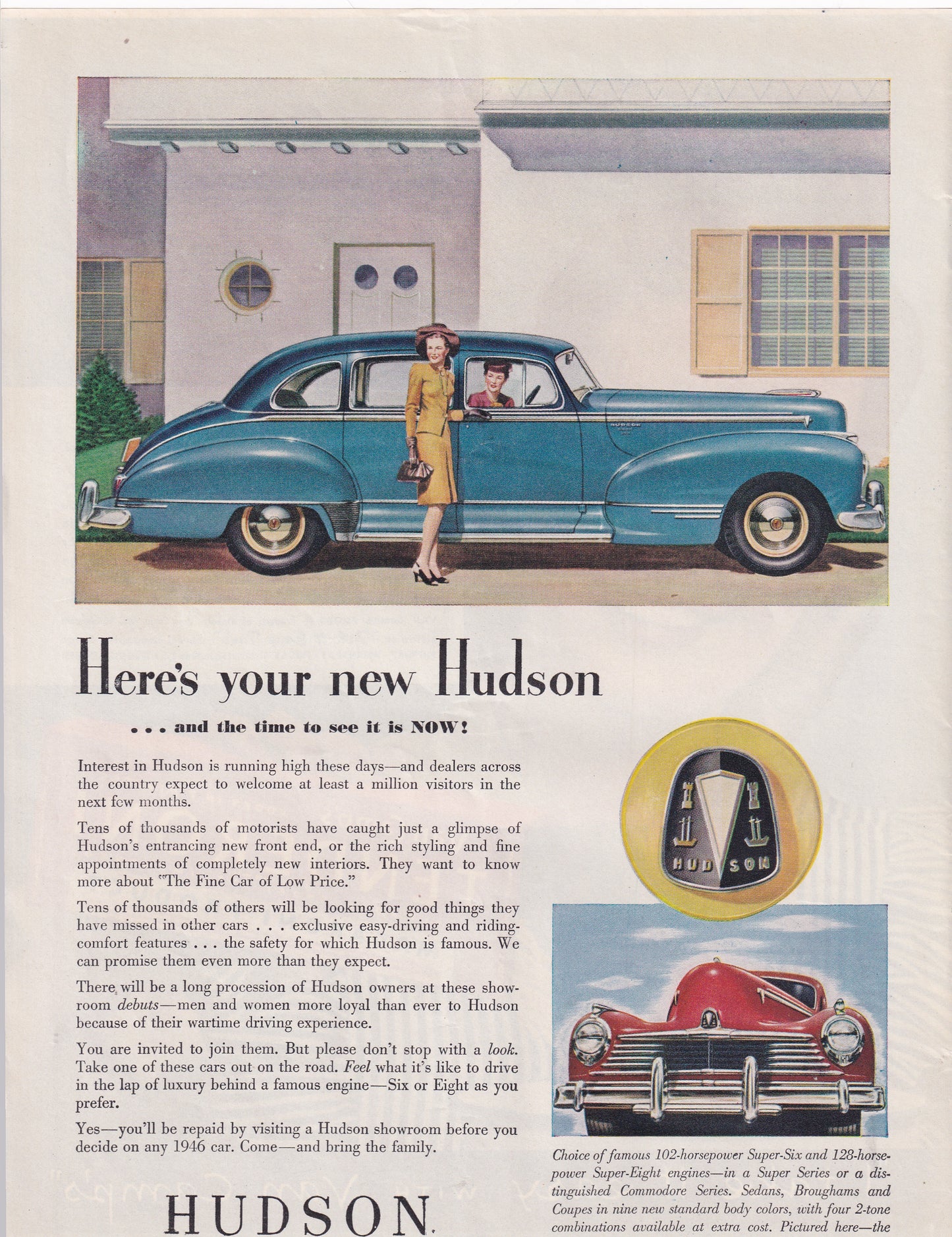 1946 Original Vintage Magazine Ad - Rare Americana - Hudson Auto Here's Your New Hudson