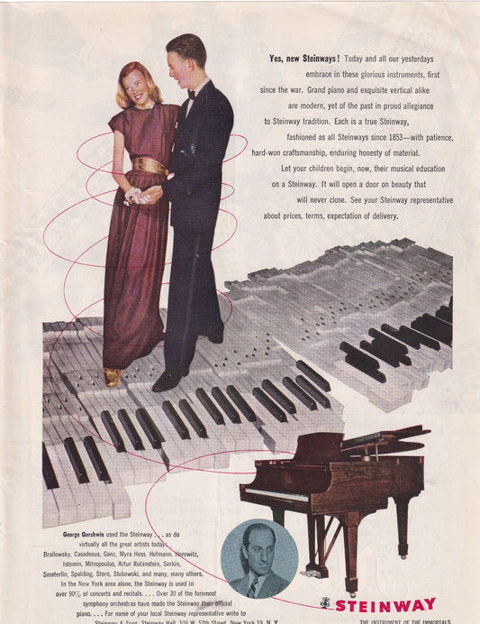 1946 Original Vintage Magazine Ad - Rare Americana - Steinway Piano George Gershwin