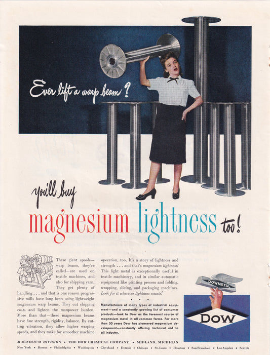 1946 Original Vintage Magazine Ad - Rare Americana - Dow Dowmetal Magnesium You'll Buy Lightness Too