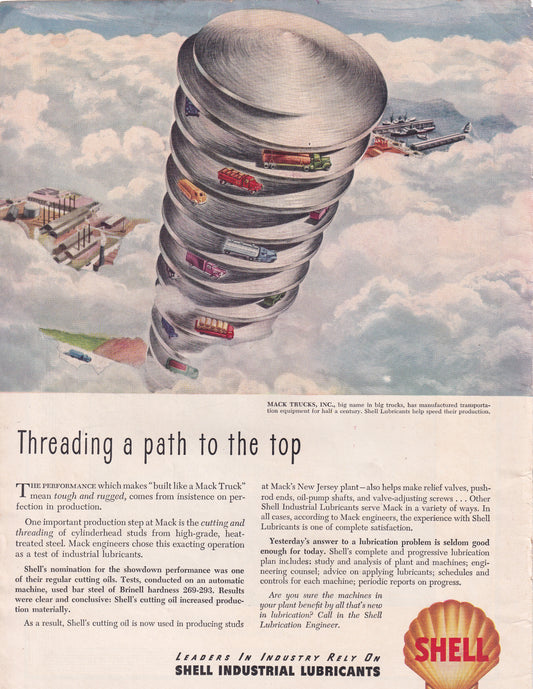 1946 Original Vintage Magazine Ad - Rare Americana - Shell Lubricants Threading a Path to the Top 2
