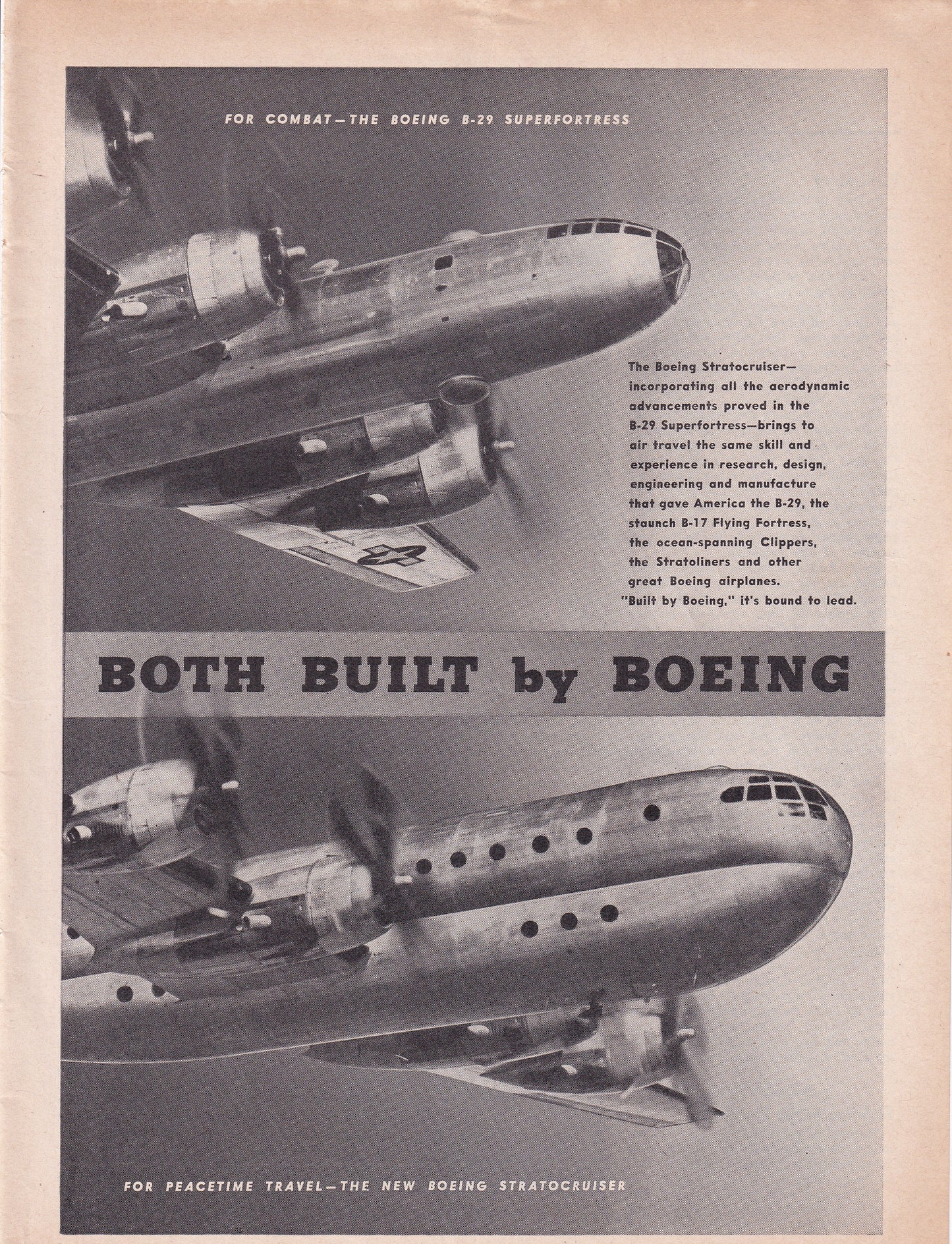 1946 Original Vintage Magazine Ad - Rare Americana - Both Built by Boeing B-29 Superfortress