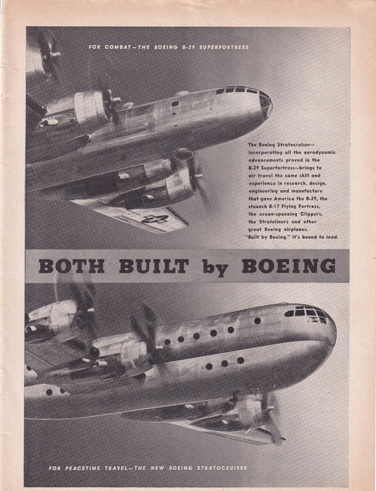 1946 Original Vintage Magazine Ad - Rare Americana - Both Built by Boeing B-29 Superfortress