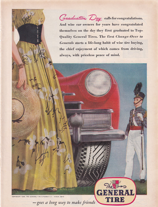 1946 Original Vintage Magazine Ad - Rare Americana - General Tire Graduation Day