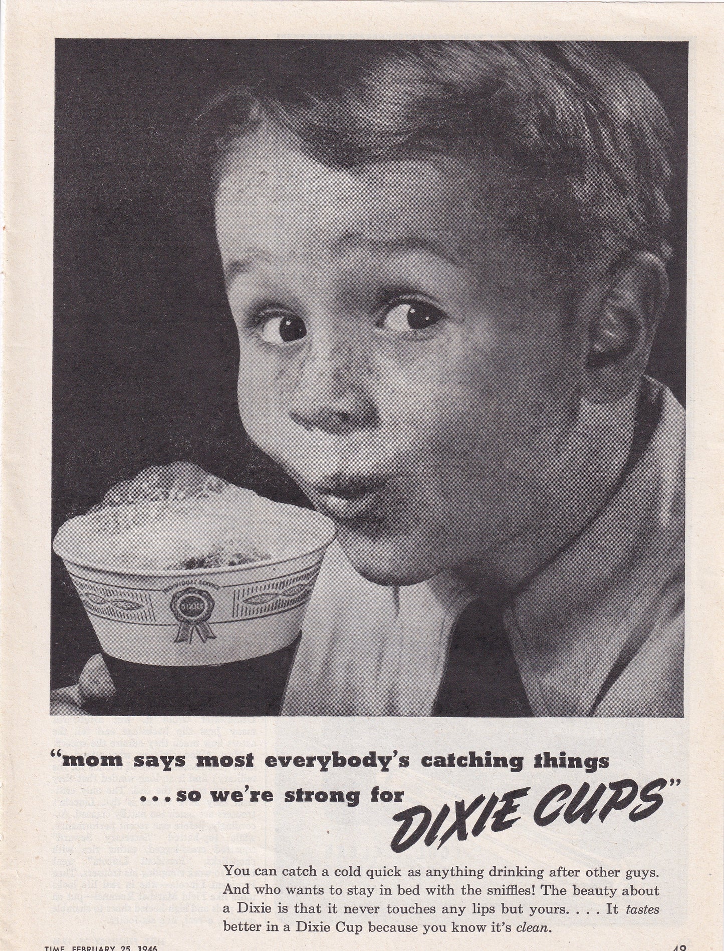 1946 Original Vintage Magazine Ad - Rare Americana - Dixie Cups Young Boy Catching Things