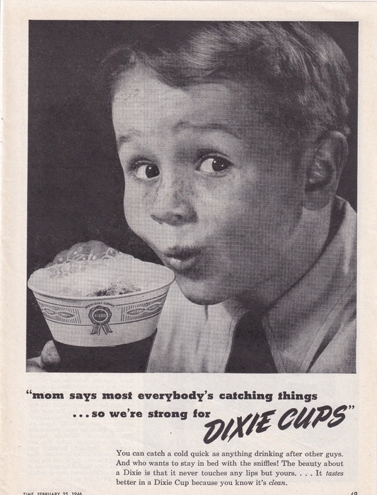 1946 Original Vintage Magazine Ad - Rare Americana - Dixie Cups Young Boy Catching Things