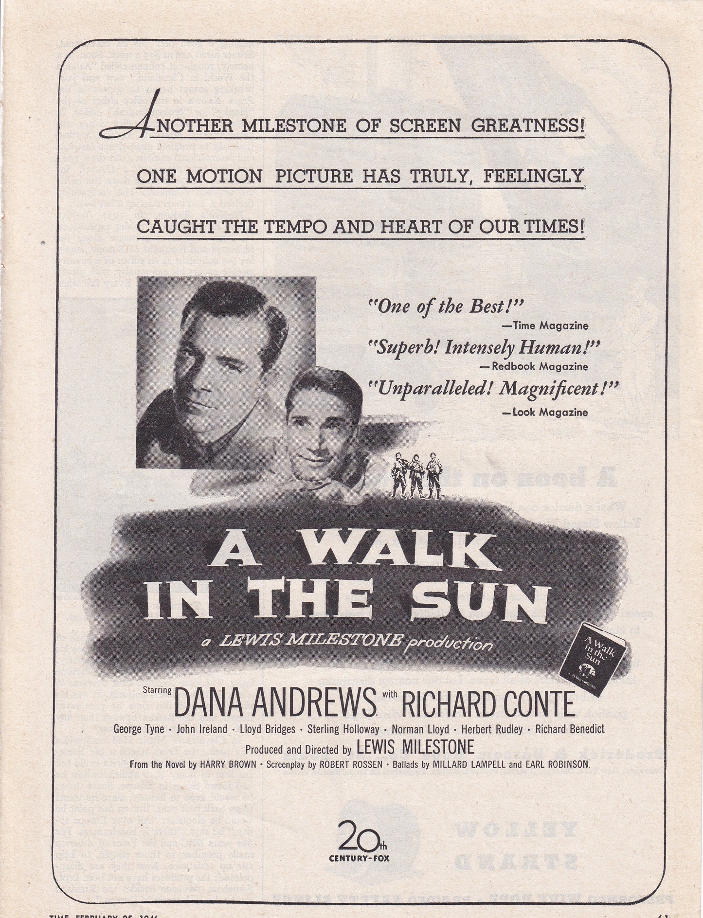 1946 Original Vintage Magazine Ad - Rare Americana - A Walk In The Sun Movie Dana Andrews Richard Conte
