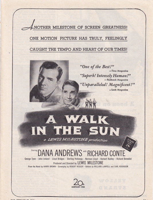 1946 Original Vintage Magazine Ad - Rare Americana - A Walk In The Sun Movie Dana Andrews Richard Conte