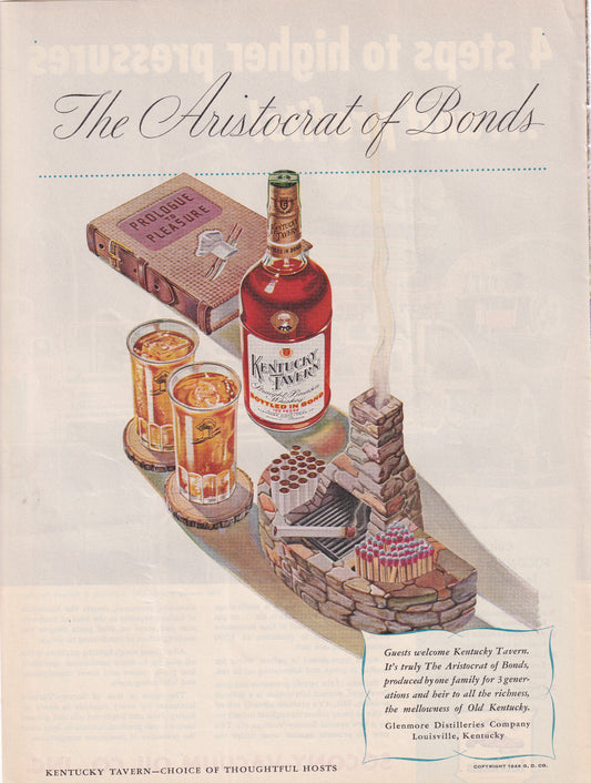 1946 Original Vintage Magazine Ad - Rare Americana - Kentucky Tavern Whiskey Fireplace Ash Tray
