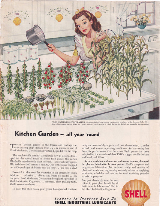 1946 Original Vintage Magazine Ad - Rare Americana - Shell Lubricants Kitchen Garden All Year Long