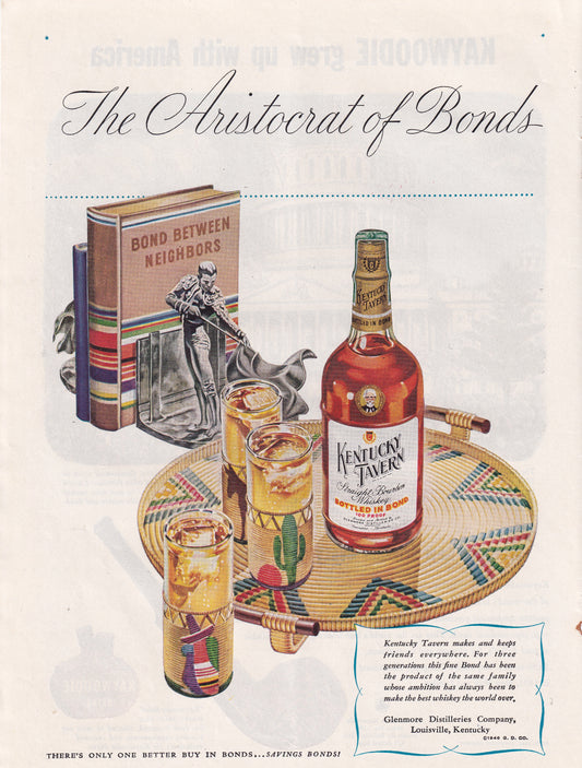 1946 Original Vintage Magazine Ad - Rare Americana - Kentucky Tavern Whiskey Aristocrat of Bonds Books on Shelf
