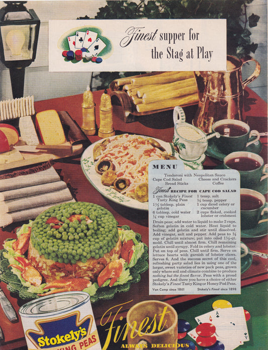 1946 Original Vintage Magazine Ad - Rare Americana - Stokely's Baking Peas Canned Cape Cod Salad Recipe