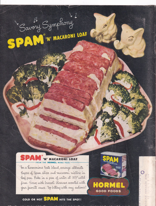 1946 Original Vintage Magazine Ad - Rare Americana - Hormel Spam n Macaroni Loaf