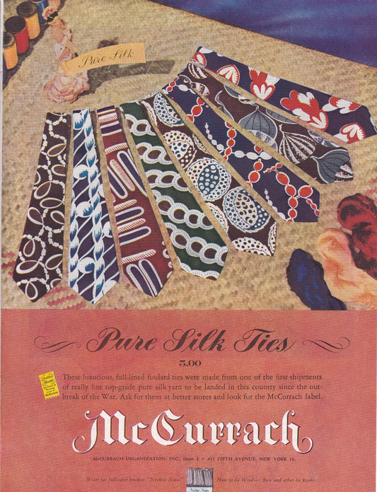 1946 Original Vintage Magazine Ad - Rare Americana - McCurrach Pure Silk Ties