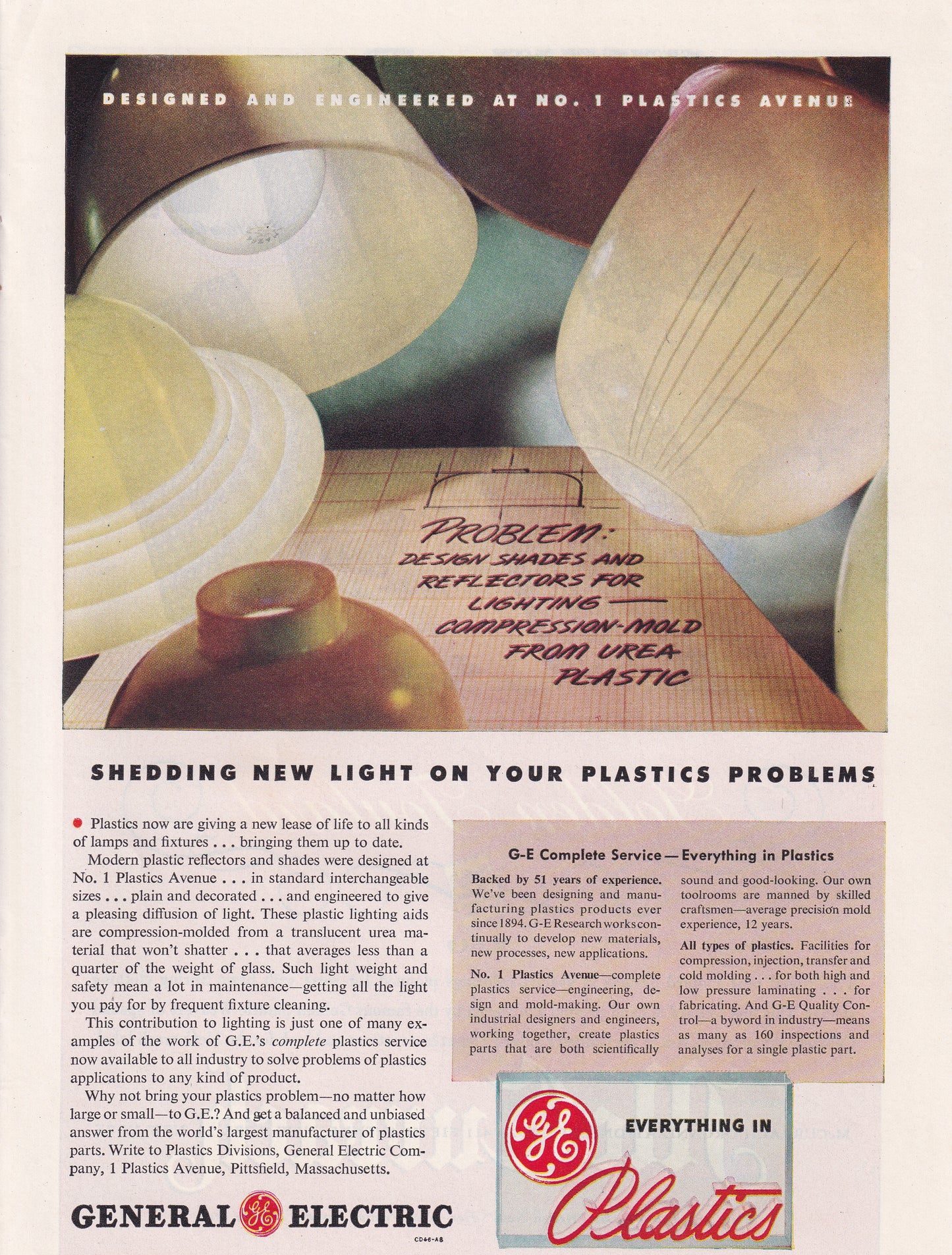 1946 Original Vintage Magazine Ad - Rare Americana - General Electric GE Plastics Lights